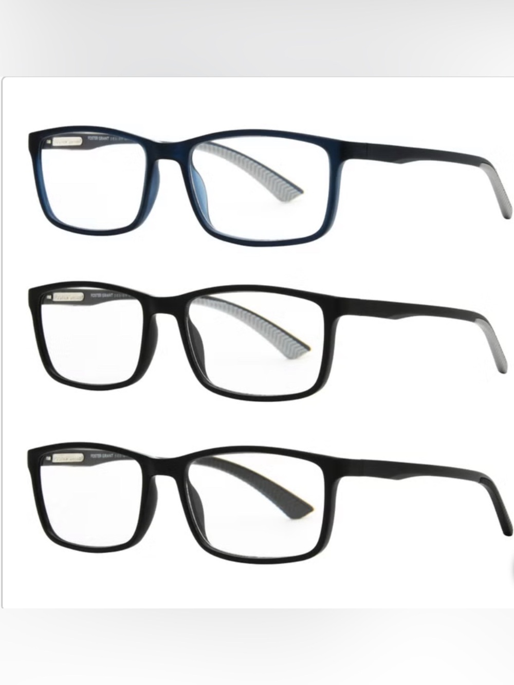 Foster Grant Design Optics 3-pack of reading glasses in +1.25 magnification.